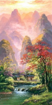 風景 山のシーン 木の滝 川 0 882 Oil Paintings